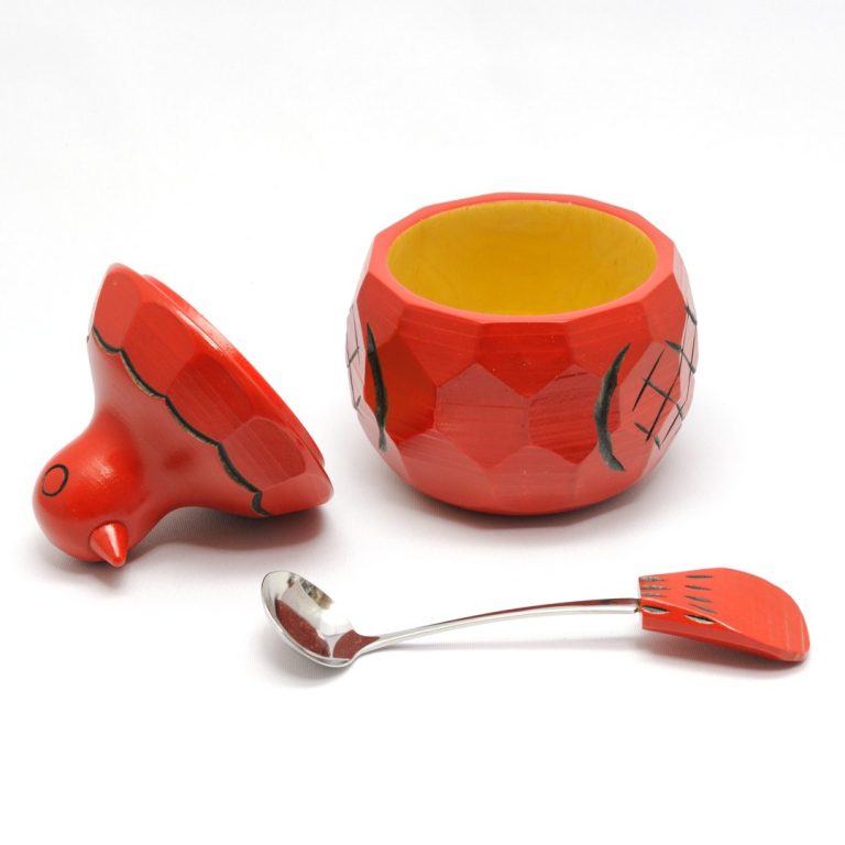 鳩の砂糖壺（赤） | ギャラリーまきの 信州の木製品と美術工芸品販売の民芸店