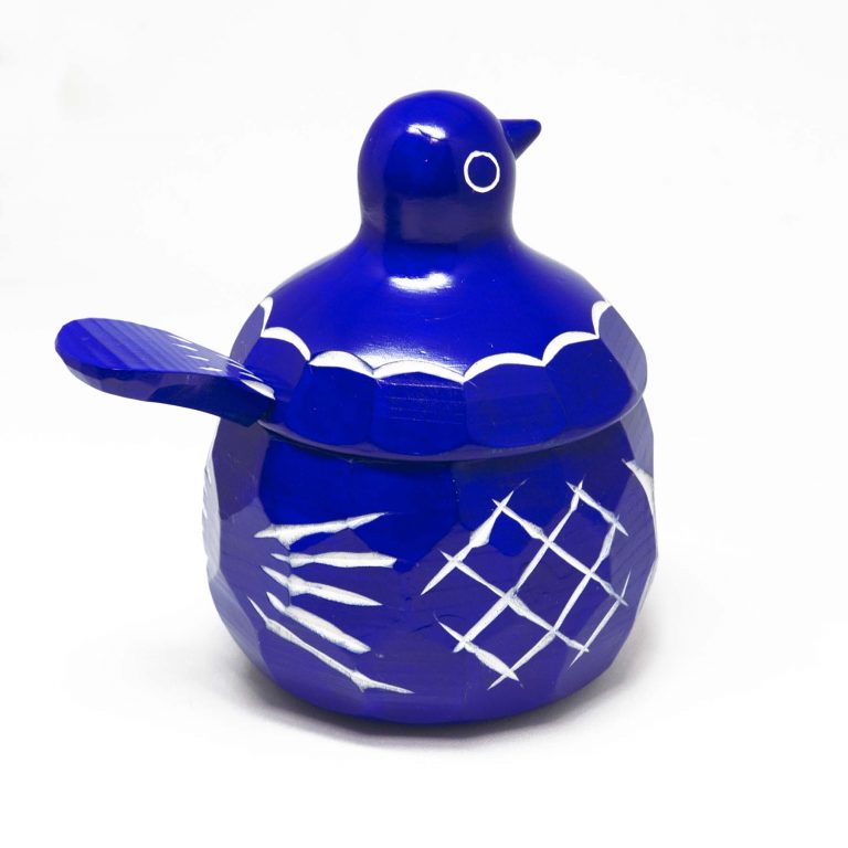 鳩の砂糖壺（青）白樺材 | ギャラリーまきの 信州の木製品と美術工芸品販売の民芸店