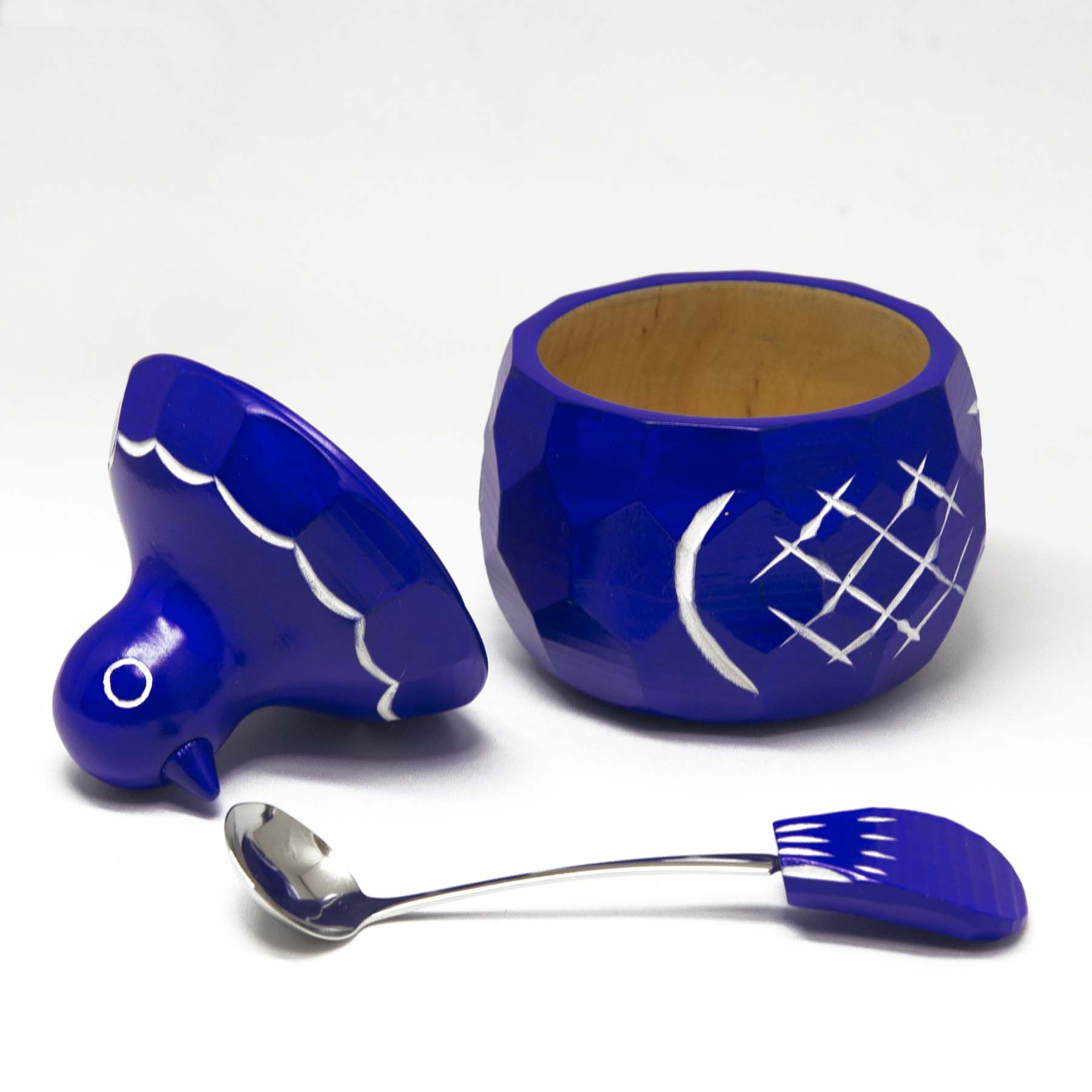 鳩の砂糖壺（青）白樺材 | ギャラリーまきの 信州の木製品と美術工芸品 