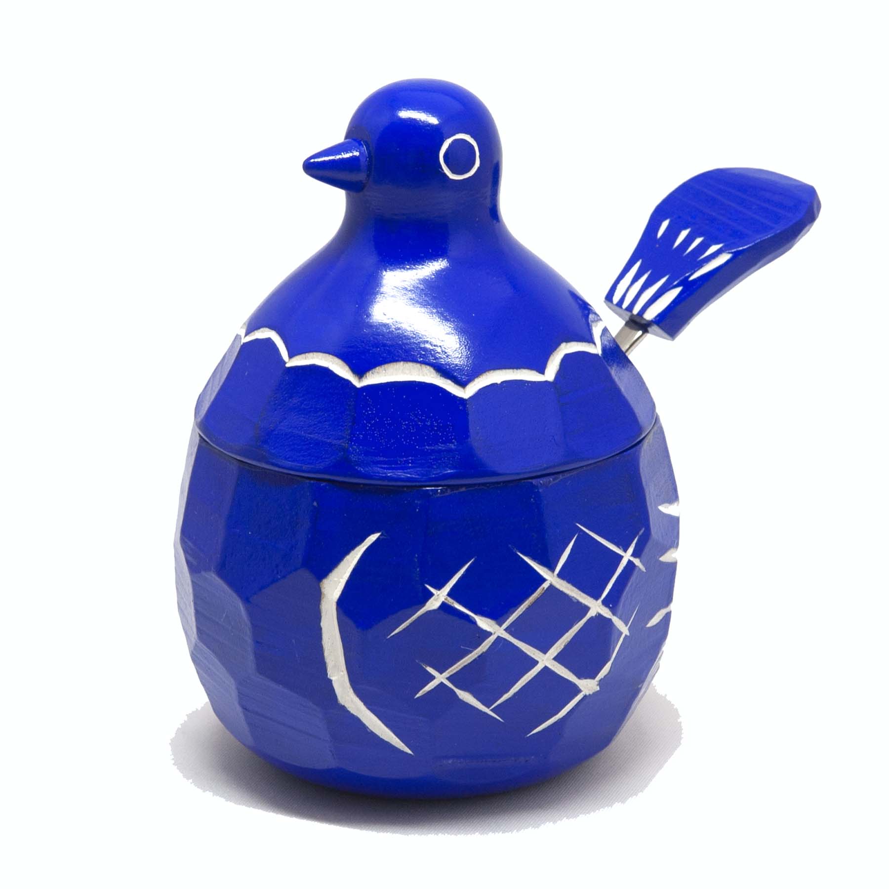 鳩の砂糖壺（青）樺材 | ギャラリーまきの 信州の木製品と美術工芸品販売の民芸店