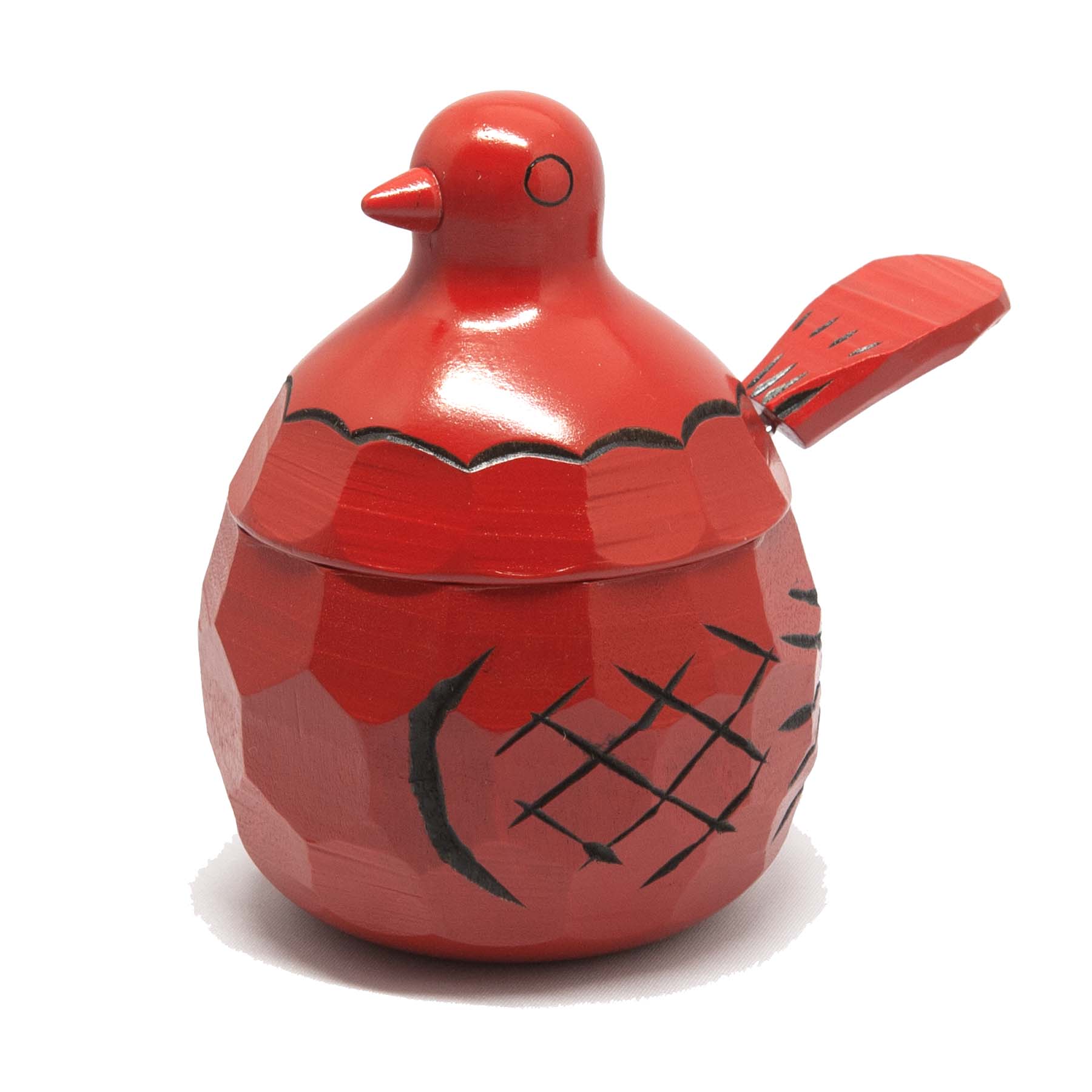 鳩の砂糖壺（赤）カバ材 | ギャラリーまきの 信州の木製品と美術工芸品販売の民芸店